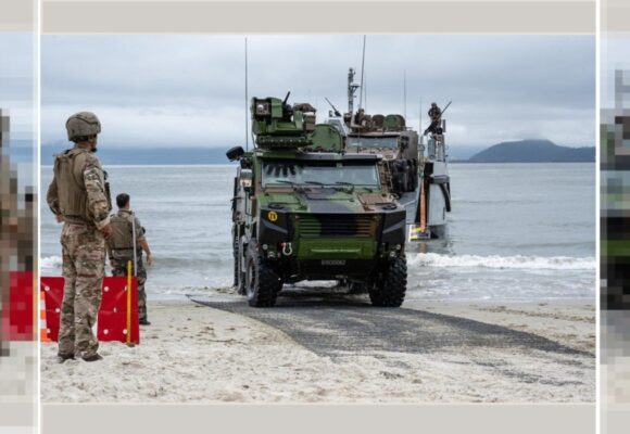Exercice Caraïbes 26, mission Jeanne d’Arc. Du 17 au 21 mai, à Marie-Galante, près de 150 militaires sont déployés avec blindés et hélicoptères pour des exercices jour et nuit. Photo : Forces armées aux Antilles